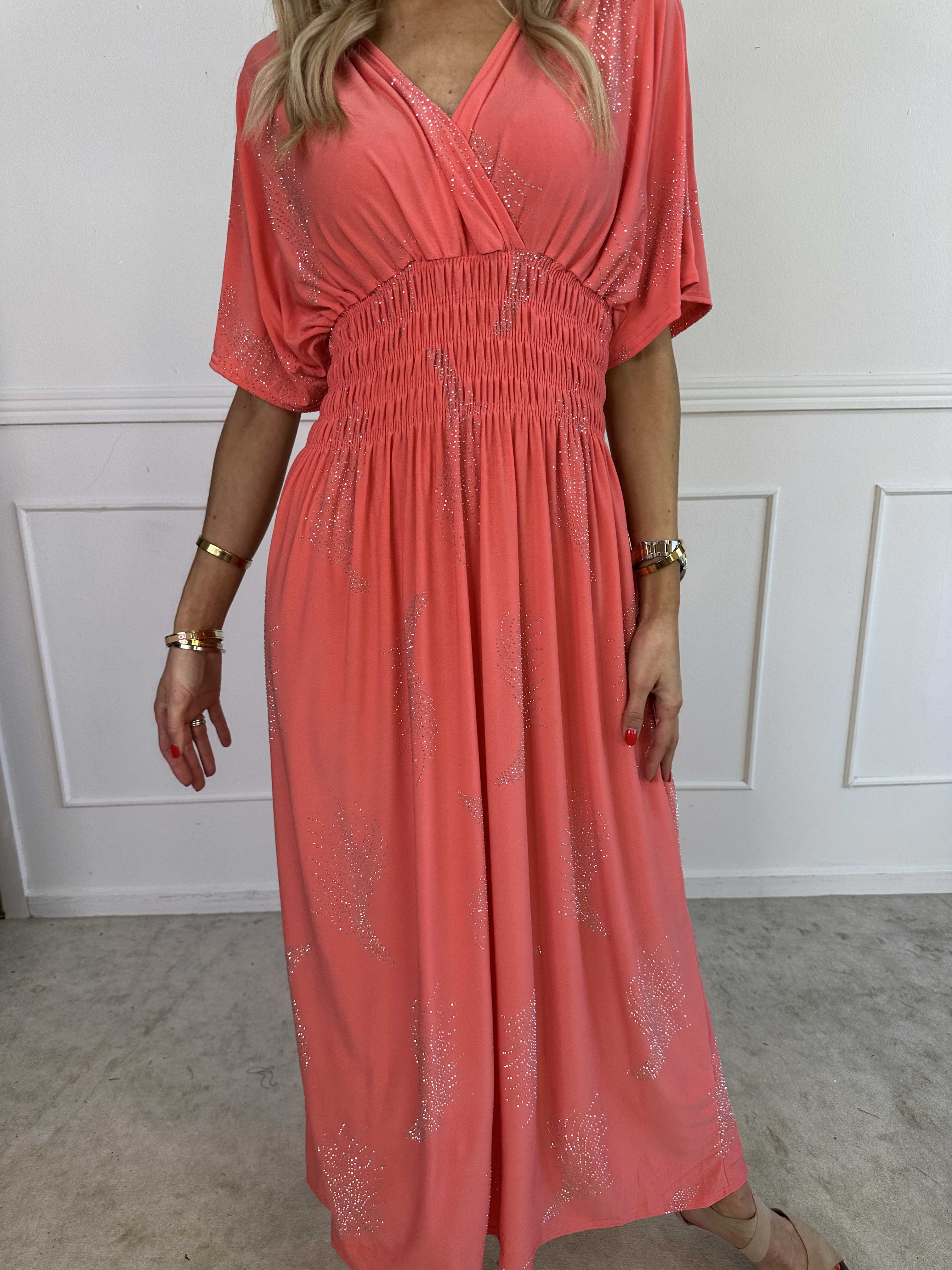 Pams Leaf Crystal - Lang elastisk kjole med mønster af similisten